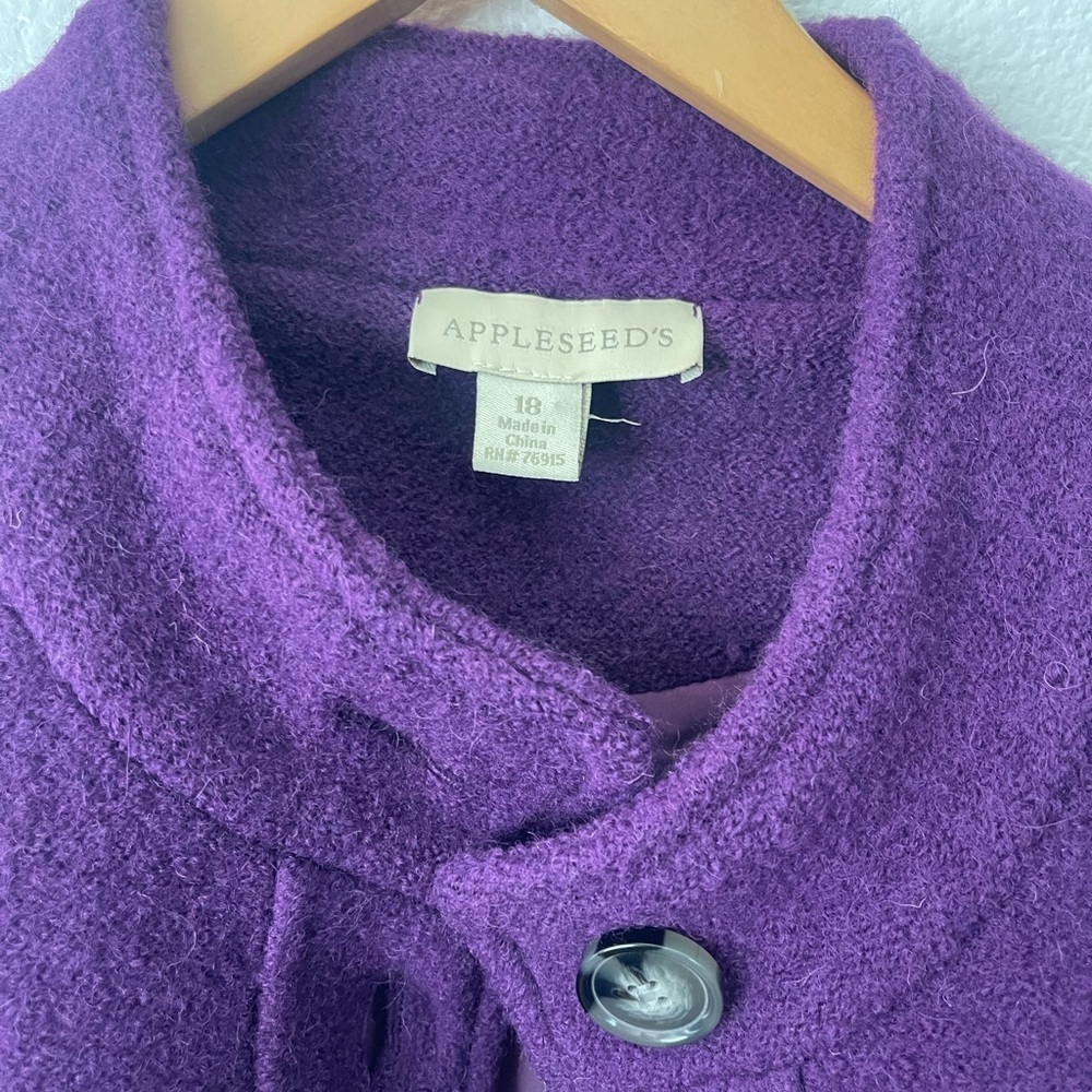 Appleseed's 100% Wool Jacket Purple Button Front Pockets Coat Tweed Long Sz 18 - Picture 2 of 7